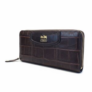 Coach Madison Croc-Embossed Zip-Around Wallet with Gold Hardware